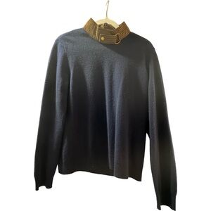 Tory Burch Navy Sweater with Brown Collar